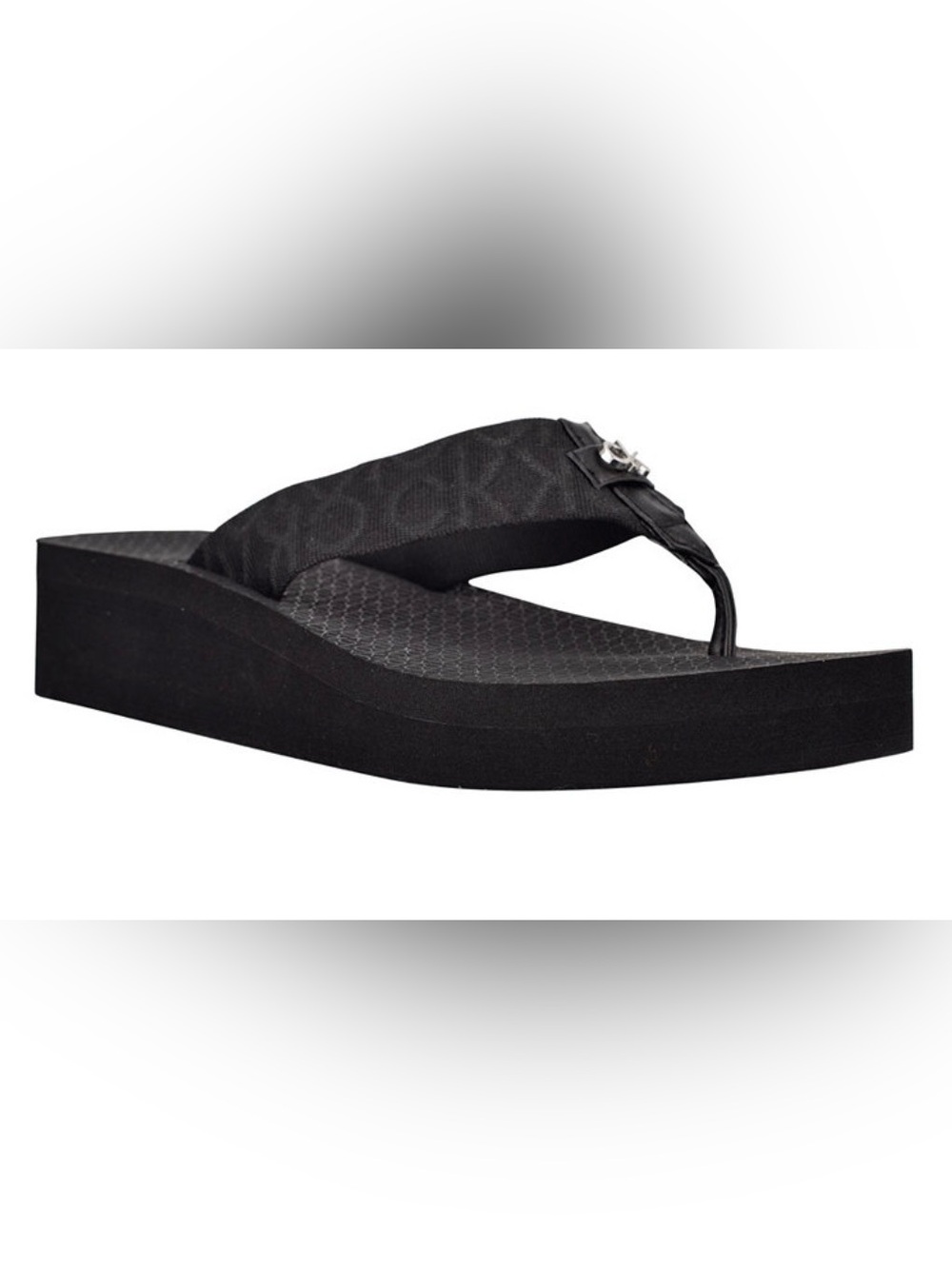 Calvin Klein Komeena Black Monogram Wedge Flip Flop Sandals Size 10 NIB